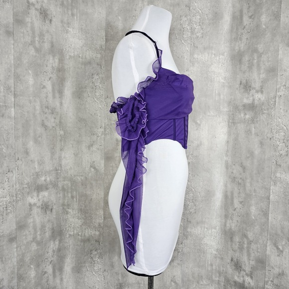 Oh‎ Polly US8  Filia Purple Frill Detail Crisscross Crop Top Corset Club Sexy - Picture 4 of 9